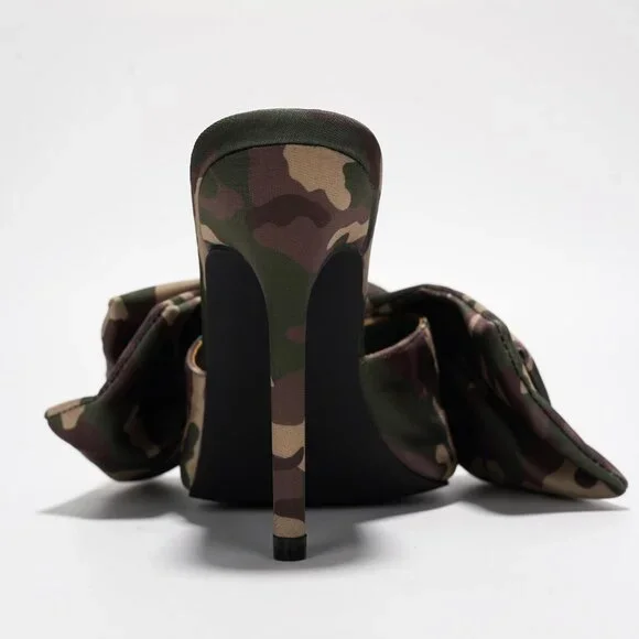 Women's Multicolor Bow Slip On Square Toe Hight Heeled Heels Sandals Shoes - Picture 6 of 8